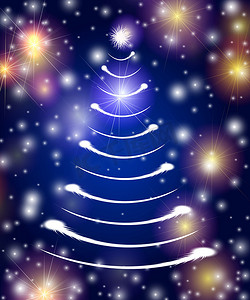 插画白色圣诞树摄影照片_蓝色的白色圣诞树