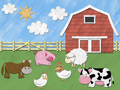 农场动物在阳光明媚的日子