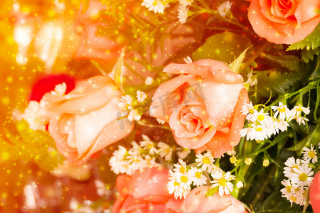 品茶摄影照片_美丽的背景与鲜花玫瑰