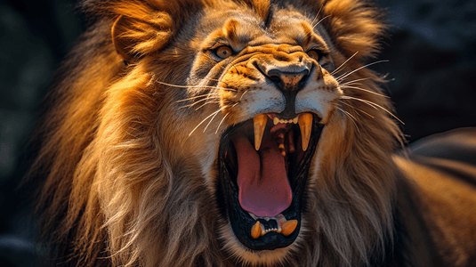 一只张嘴的狮子的特写狮子咆哮