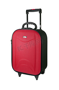 锡纸盒打包摄影照片_在白色背景隔绝的红色旅行行李。