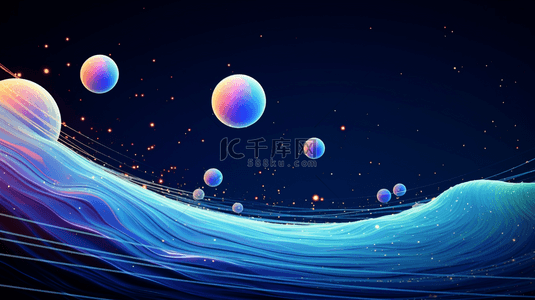 光感粒子背景图片_蓝色抽象科技感粒子光球星球背景