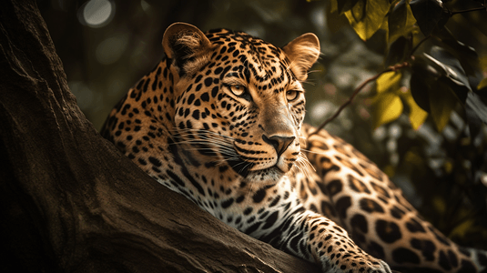 风景摄影照片_美洲豹在树上休息的风景
