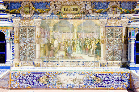 瓷砖画，西班牙广场（Plaza de Espana），塞维利亚，安达卢西亚