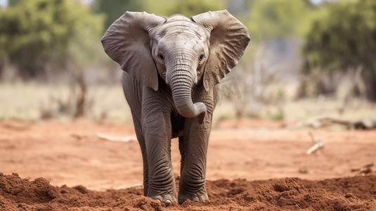 一头站在泥土里的小象