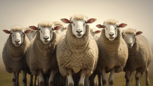 一群羊并肩站在一起