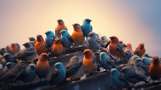 彩色鸟类鸟群聚集在一起