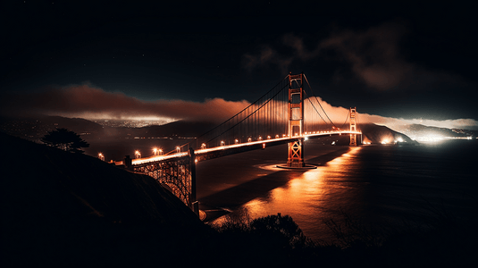 美国加利福尼亚州的金门大桥夜景4
