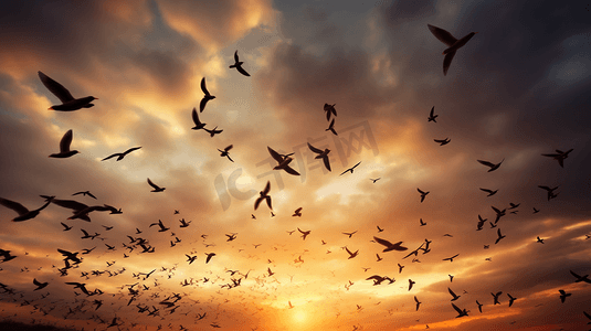 天空中飞翔摄影照片_一群鸟儿在天空中飞翔