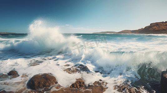 惊涛巨浪在岸上碰撞