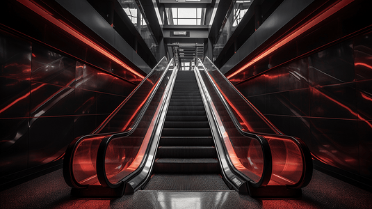 大楼里的黑红相间的自动扶梯3