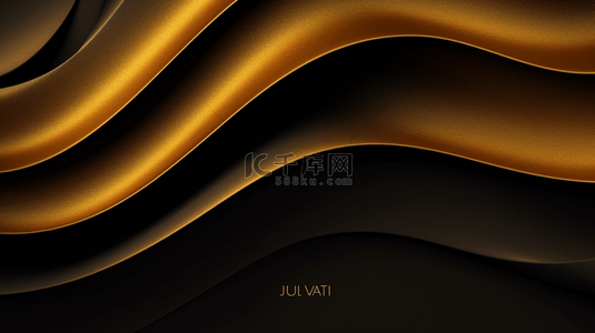 这是一个在黑色背景上，呈现出抽象典雅、奢华、金色、闪耀的波浪线条的图案。纵向条纹的金色波浪线条给人一种现代感和企业理念。适用于横幅、海报、演示封面、杂志和小册子等。