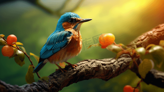 果树上的蓝色小鸟
