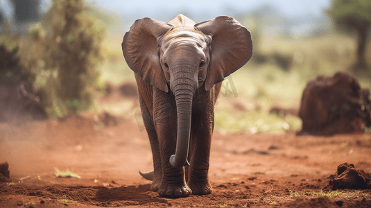 亲子小象摄影照片_一头站在泥土里的可爱小象