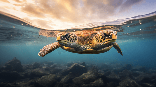 一只海龟在游泳