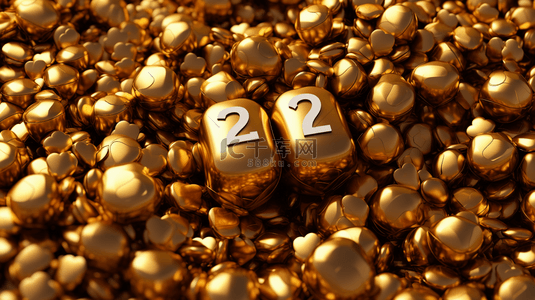 金色2022背景图片_2022年新年快乐插图，带有黄色背景上的排版数字和雪花。