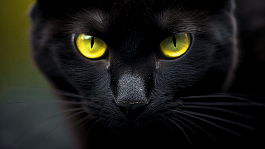 黄眼睛黑猫面部特写