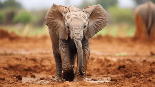小象站在泥土里