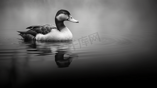 鸭子游泳的黑白照片3