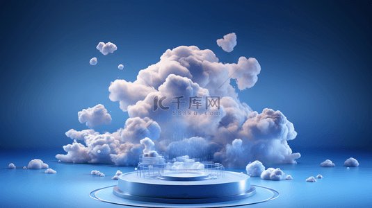蓝色云彩背景背景图片_3D蓝色梦幻云彩电商产品展示展台背景