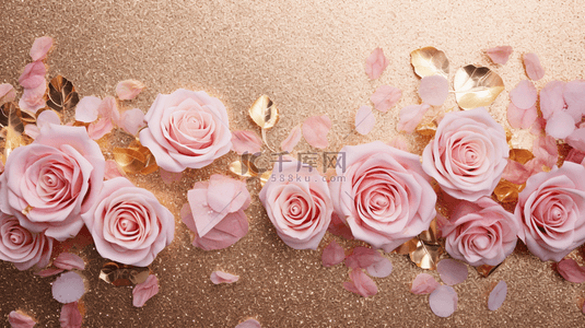 花卉玫瑰花背景图片_花卉金色质感抽象背景。