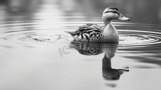 鸭子游泳的黑白照片4