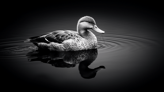 鸭子游泳的黑白照片2