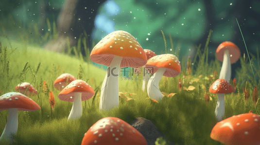 草地立体背景图片_彩色3D立体卡通蘑菇2