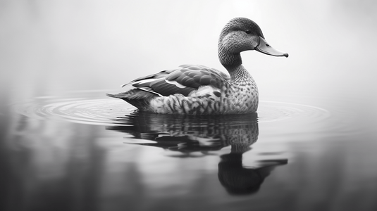 鸭子游泳的黑白照片1