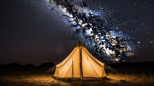 星空下的米色帐篷