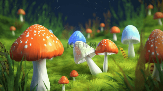 森林立体立体背景图片_彩色3D立体卡通蘑菇1
