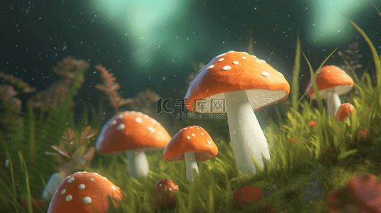 森林立体立体背景图片_彩色3D立体卡通蘑菇7