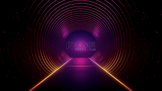 简约辐射背景图片_金色紫色科技线条霓虹灯光辐射隧道背景