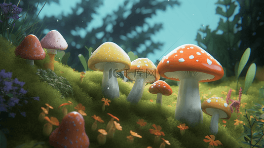 彩色3D立体卡通蘑菇3