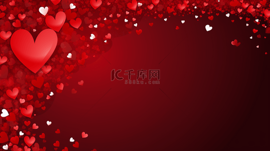 红色心形背景图片_情人节横幅，设计有云和心形图案。