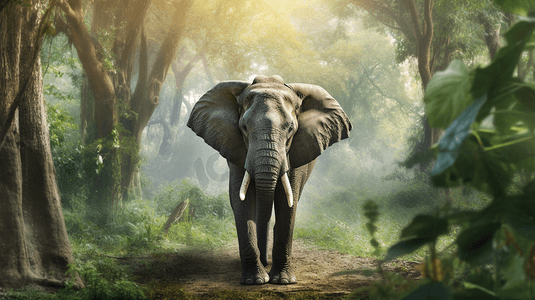 绿色森林丛林中的大象1