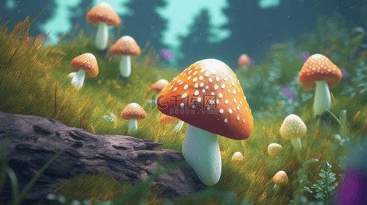 森林背景图片_彩色3D立体卡通蘑菇4