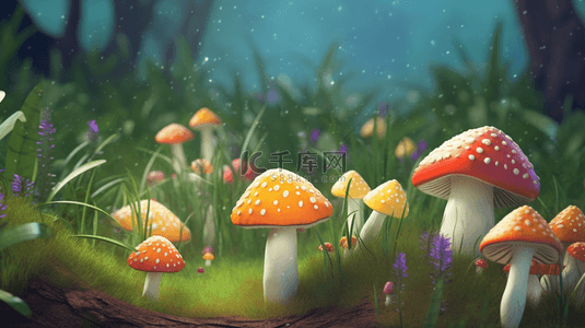 童话钟楼背景图片_彩色3D立体卡通蘑菇14
