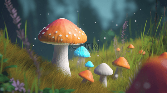 草地立体背景图片_彩色3D立体卡通蘑菇5