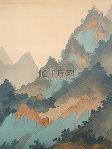 背景2中国风背景图片_青绿相间的山脉暗金色和天青背景2