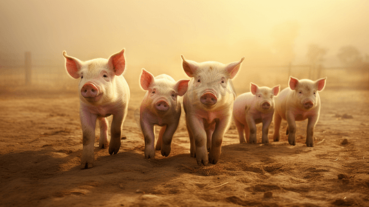 一群猪在泥地上并排站着