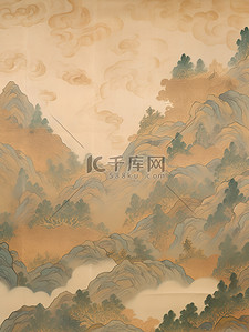 金色山水画背景图片_青绿相间的山脉暗金色和天青背景10
