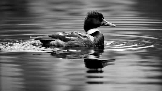 立冬游泳摄影照片_一只黑白相间的鸟在水中游泳