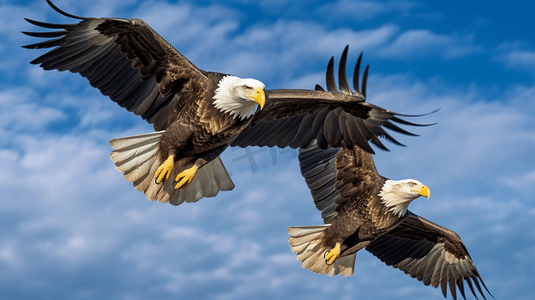 动物老鹰摄影照片_两只老鹰一起在天空中飞翔