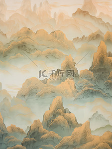 山脉中国风背景图片_青绿相间的山脉暗金色和天青背景12