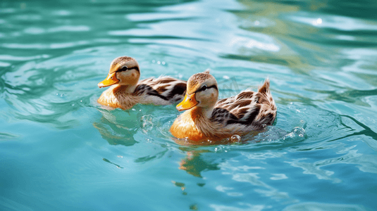 鸭子一起在水里游泳