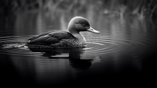一只黑白相间的鸟在水中游泳