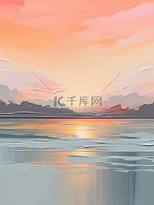 极简抽象画海滩上的日落19