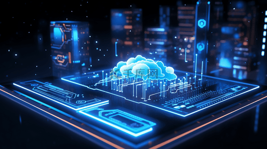 蓝色科幻科技背景图片_蓝色商务科技云插画4