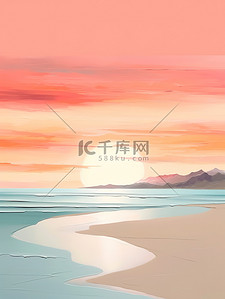 海边日出背景图片_极简抽象画海滩上的日落3